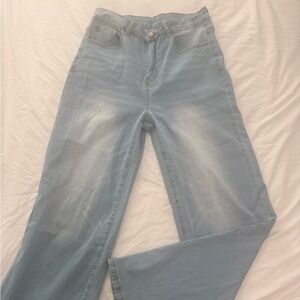 Elegant Sky Blue Women's Wide Leg Jeans